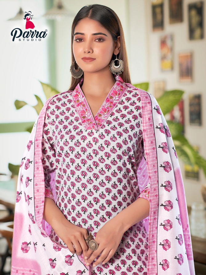 Cotton House By Parra Studio Embroidery Print Cotton Kurti With Bottom Dupatta Wholesale Shop In Surat